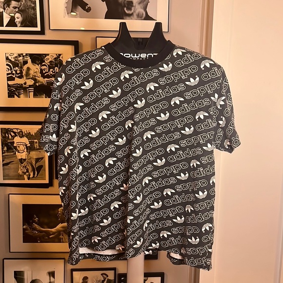 00'S Adidas logo T-shirt, men's XL size cotton black type Vintage Second Hand